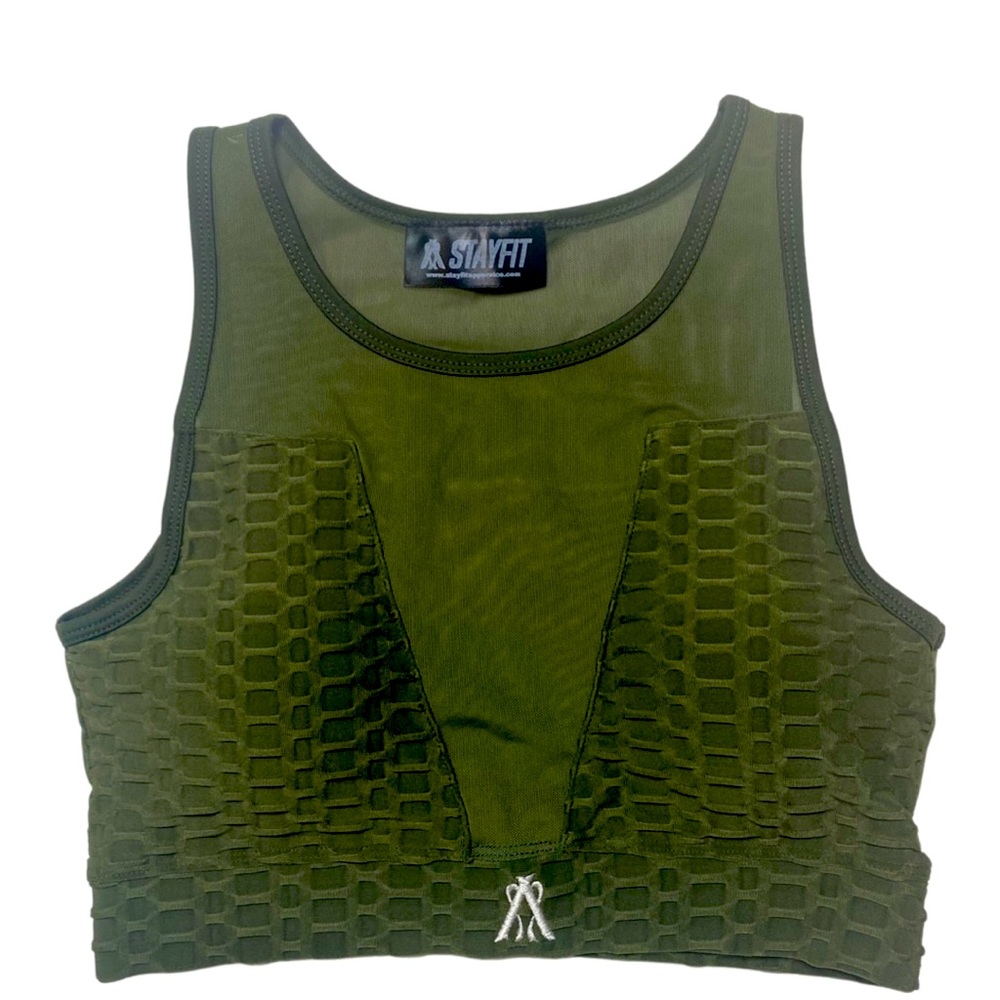 Sports Bra (STAY FIT EARTH GREEN MESH SPORTS BRA)